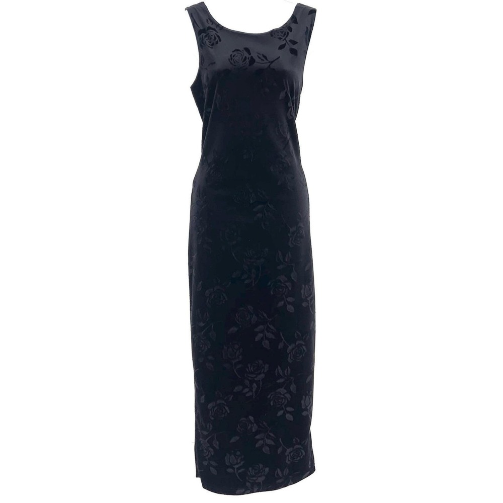 vintage 90s Possessed black‎ velvet floral rose maxi dress